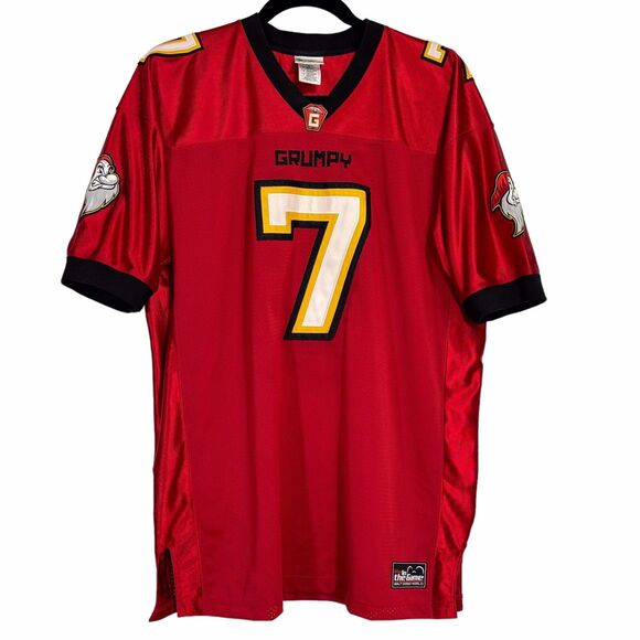Disney World Jersey Mens Large Red Grumpy #7 In The Game Embroidered Football - Picture 3 of 15